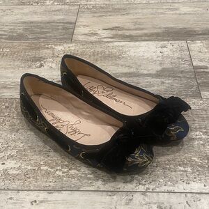 Sam Edelman Black Flats with Gold Embroidery